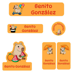 kindergarten labels pack capybara orange