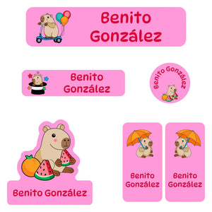 kindergarten labels pack capybara pink
