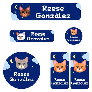 cats dark blue kindergarten labels pack
