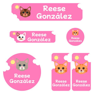 cats pink kindergarten labels pack