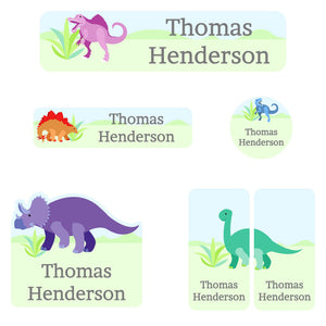 kindergarten labels pack dinosaurs green