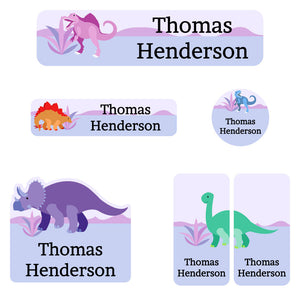 kindergarten labels pack dinosaurs purple