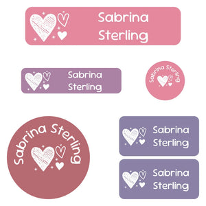 kindergarten labels pack doodle hearts berry bash