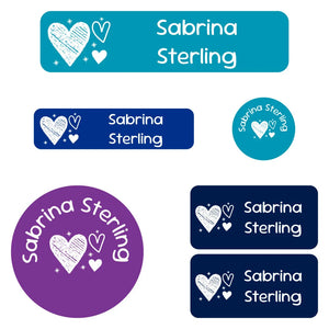 kindergarten labels pack doodle hearts night sky