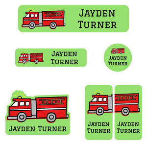 kids kindergarten name labels in fire truck green