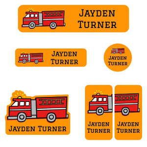 kids kindergarten name labels in fire truck orange