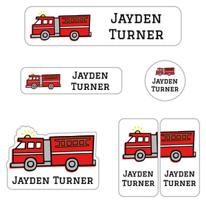 kids kindergarten name labels in fire truck white