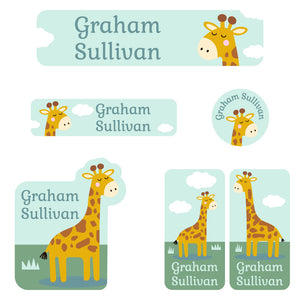 kindergarten labels pack giraffe green