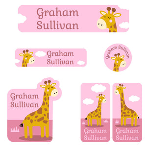 kindergarten labels pack giraffe pink