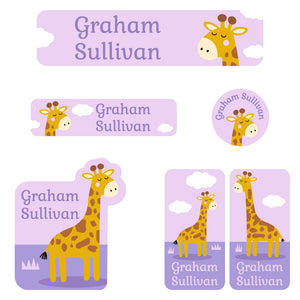 kindergarten labels pack giraffe purple