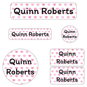 kids name labels for kindergarten in hearts pink