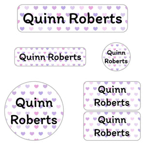 kids name labels for kindergarten in hearts purple