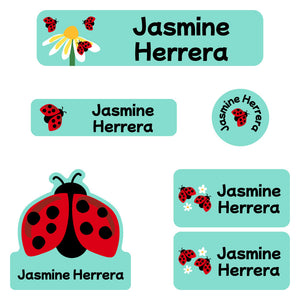 kindergarten labels pack ladybug pastel green