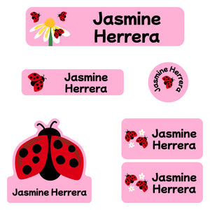 kindergarten labels pack ladybug pink