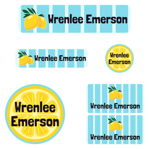 kindergarten name labels lemons blue
