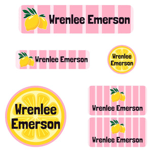 kindergarten name labels lemons pink