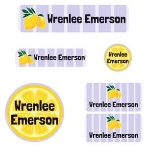 kindergarten name labels lemons purple