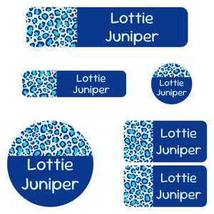 kindergarten name labels leopard print blue