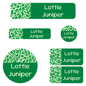 kindergarten name labels leopard print green