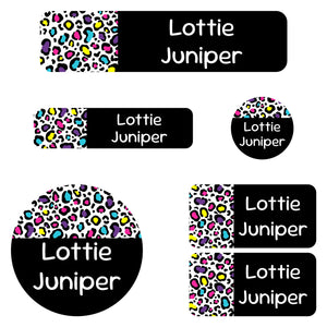 kindergarten name labels leopard print rainbow