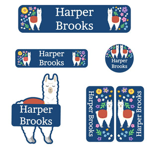 kindergarten labels pack for kids llama dark blue