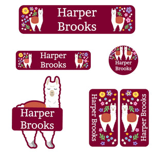 kindergarten labels pack for kids llama dark magenta