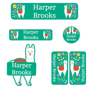 kindergarten labels pack for kids llama green