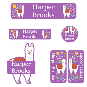 kindergarten labels pack for kids llama purple
