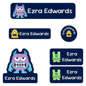 kindergarten labels pack monsters dark blue