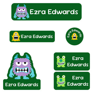 kindergarten labels pack monsters dark green