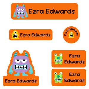 kindergarten labels pack monsters orange