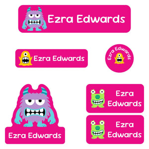 kindergarten labels pack monsters pink