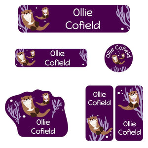 kindergarten labels pack otter dark purple