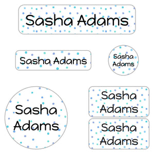 kids' name labels for kindergarten in pom pom blue