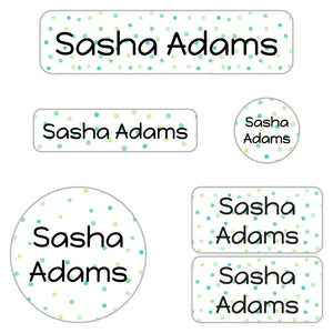 kids' name labels for kindergarten in pom pom green