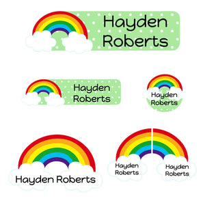 kindergarten labels for kids in rainbow green