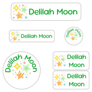 kindergarten labels pack stars green rainbow