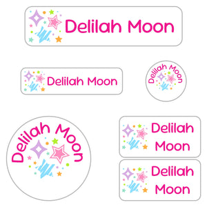 kindergarten labels pack stars pink rainbow