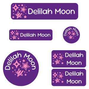 kindergarten labels pack stars purple pink