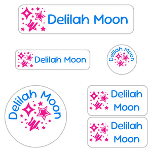 kindergarten labels pack stars pink blue
