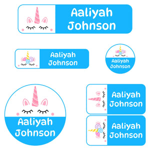 kindergarten name labels for kids unicorn blue