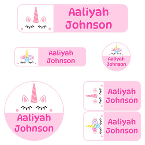 kindergarten name labels for kids unicorn light pink
