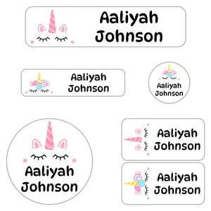 kindergarten name labels for kids unicorn white