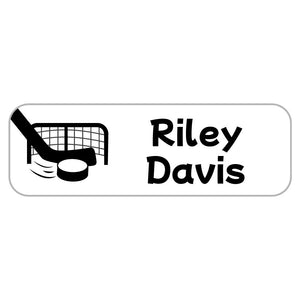 large name labels hockey black white
