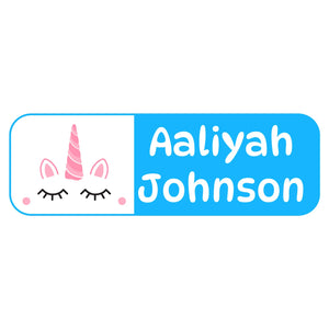 large name labels for kids unicorn blue