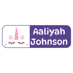 large name labels for kids unicorn purple