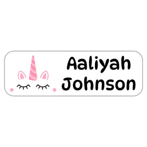 large name labels for kids unicorn white