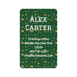luggage tag labels for kids in bear forest green