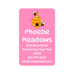 luggage tag labels for kids in bee pink