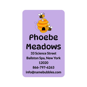 luggage tag labels for kids in bee purple